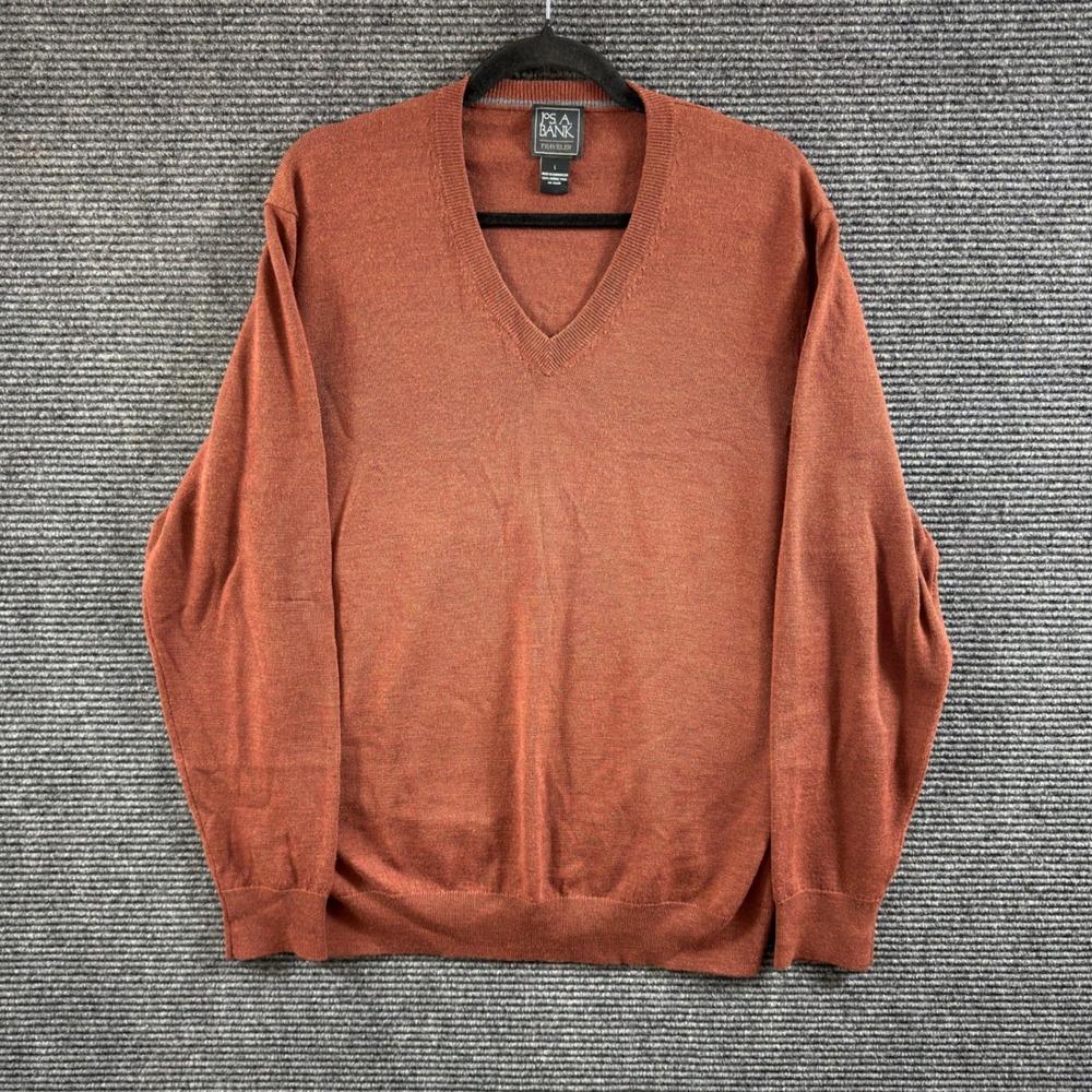 Jos. A. Bank 100% Merino Wool V-Neck Sweater Men's L Traveler Rust Brown (flaw)